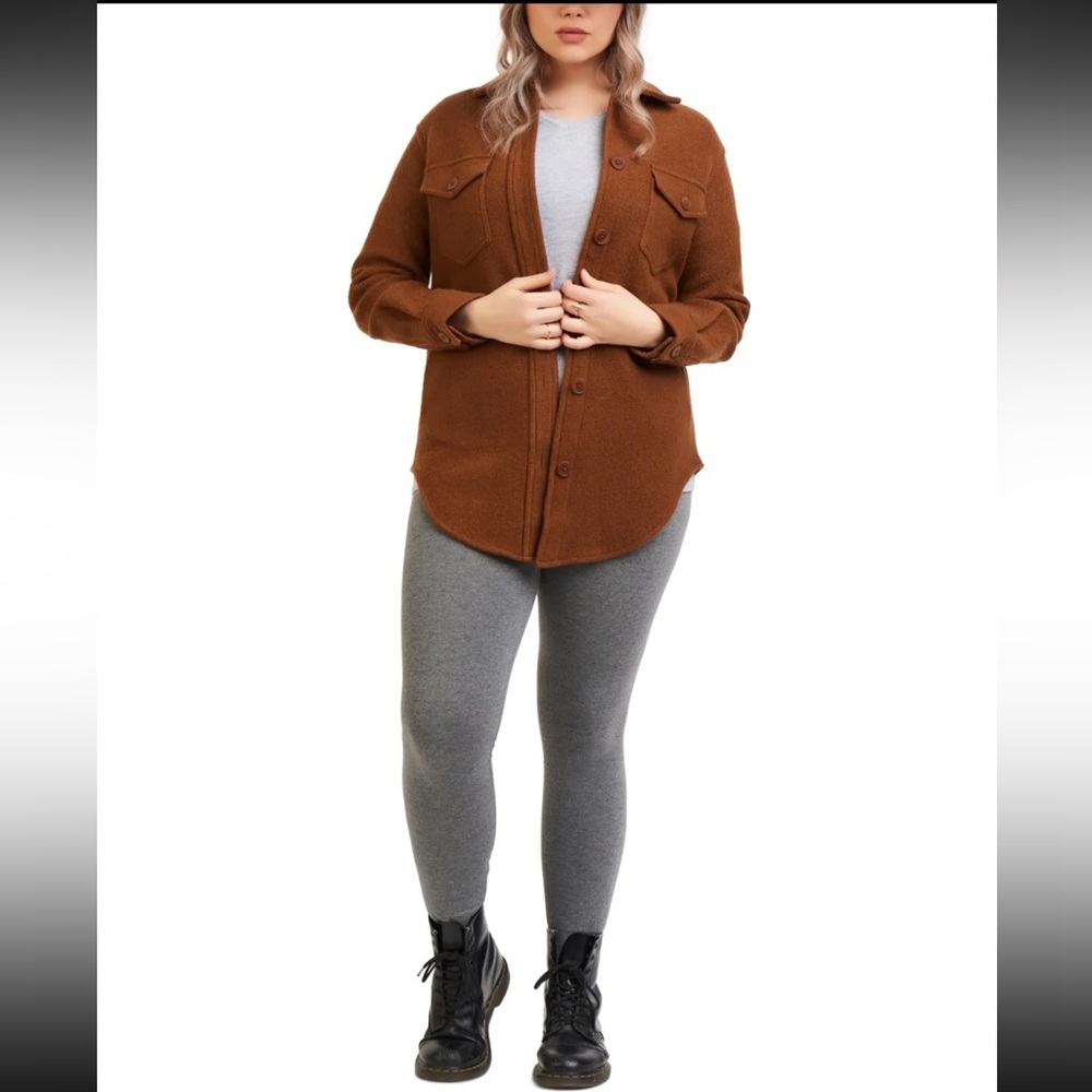 Black Tape Jacket Womens Brown Sleeve‎ Collared Button Up Plus in dark camel